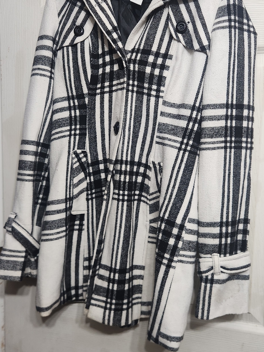 Charlotte Russe Black and White Plaid Pea Coat